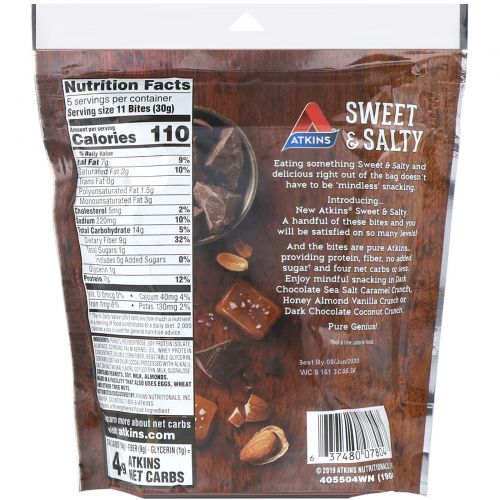 Atkins, Sweet & Salty Snacks, Dark Chocolate Sea Salt Caramel Crunch Bites, 5.29 oz (150 g)