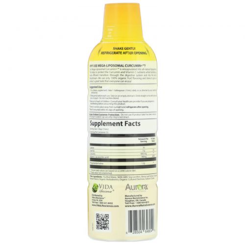 Aurora Nutrascience, Mega-Liposomal Curcumin+, Organic Fruit Flavor, 600 mg, 16 fl oz (480 ml)