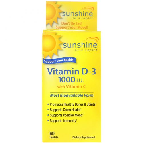 Sunshine, Vitamin D-3 with Vitamin C, 1000 IU, 60 Caplets