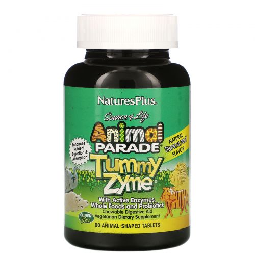 Nature's Plus, Source of Life, Animal Parade, детские жевательные конфеты Tummy Zyme, со вкусом природных тропических фруктов, 90 конфет