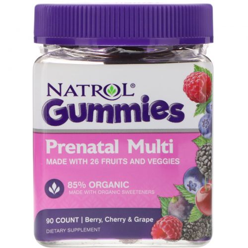 Natrol, Gummies, Prenatal Multi, Berry, Cherry & Grape, 90 Count