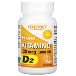Deva, Витамин D, веганский, 800 МЕ, 90 таблеток