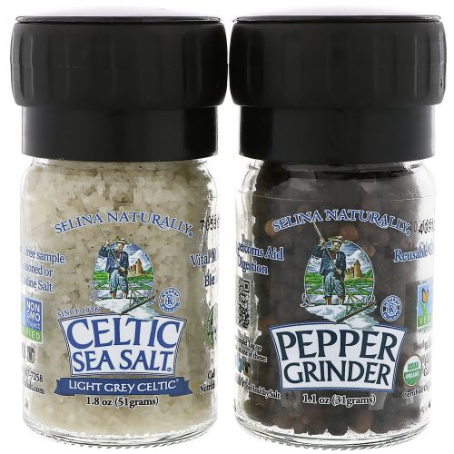 Celtic Sea Salt, Mini Mixed Grinder Set, Light Grey Celtic Salt & Pepper Grinder, 2.9 oz (82 g)