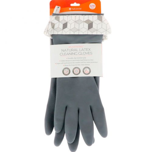 Full Circle, Splash Patrol, Natural Latex Cleaning Gloves, Grey, Size S/M