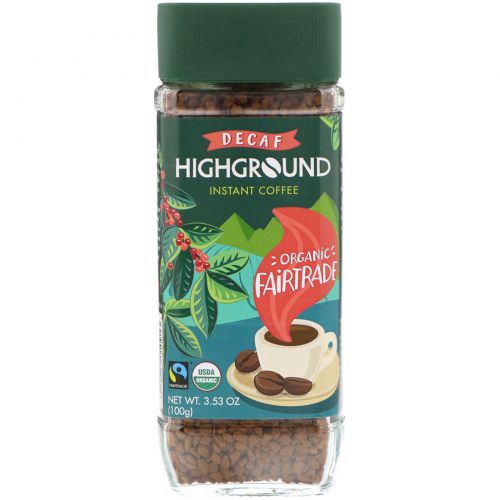 Highground Coffee, Органический растворимый кофе, средний, без кофеина, 100 г