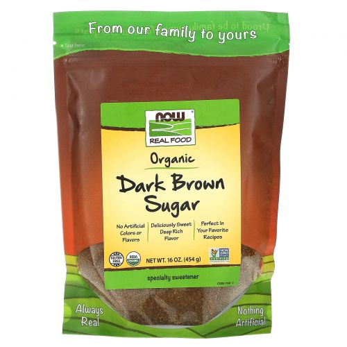 Now Foods, Real Foods, органический коричневый сахар, 454 г