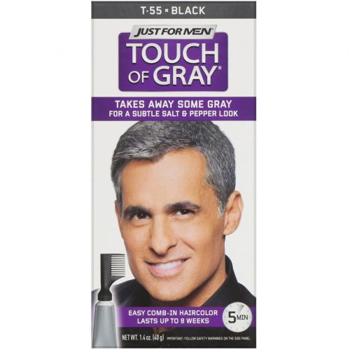 Just for Men, Мужская краска для волос с гребешком Touch of Gray, оттенок черный T-55, 40 г