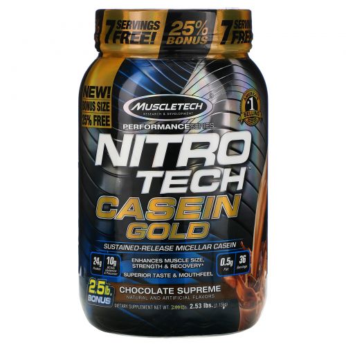 Muscletech, Performance Series, Nitro Tech Casein Gold, Chocolate Supreme, 2.53 lbs (1.15 kg)