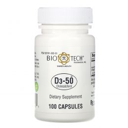 Bio Tech Pharmacal, Inc, D3-50, холекальциферол, 100 капсул