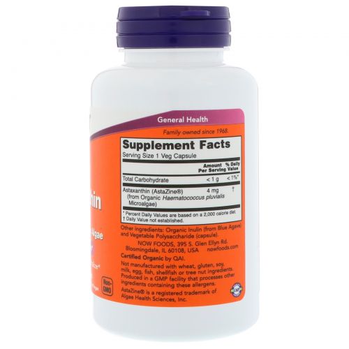 Now Foods, Astaxanthin, Made with Organic Algae, 4 mg, 90 Veg Capsules