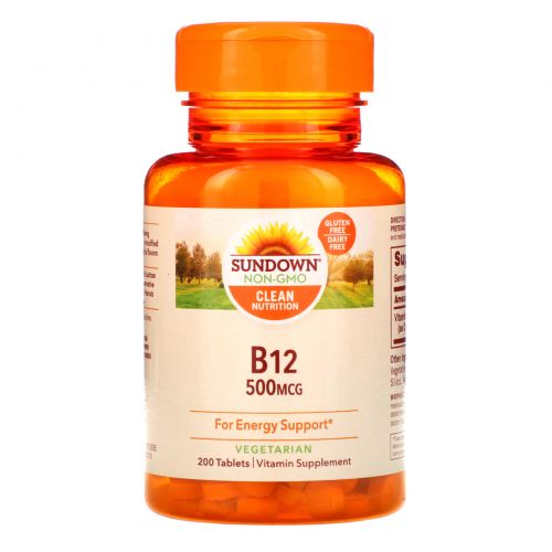 Sundown Naturals, B-12, высокоактивный, 500 мкг, 200 таблеток