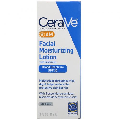CeraVe, Дневной увлажняющий лосьон для лица с солнцезащитными свойствами, SPF 30, 89 мл (3 жидк. унции)