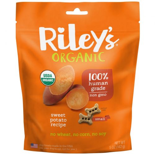 Riley’s Organics, Лакомства для собак, маленькая косточка, рецепт со сладким картофелем, 5 унций (142 г)