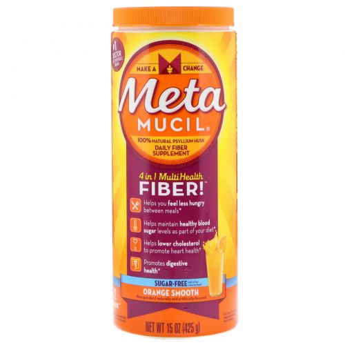 Metamucil, 4 in 1 MultiHealth Fiber Powder, Sugar Free, Orange Smooth, 15 oz (425 g)