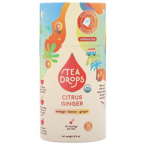 Tea Drops, Цитрусы и имбирь, без кофеина, 2,5 унции