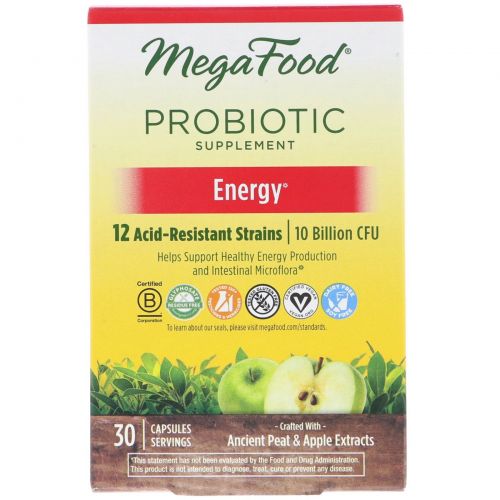 MegaFood, Probiotic Supplement, Energy, 30 Capsules