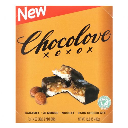 Chocolove, Caramel, Almond & Nougat in Dark Chocolate, 12 Bars, 1.4 oz (40 g) Each