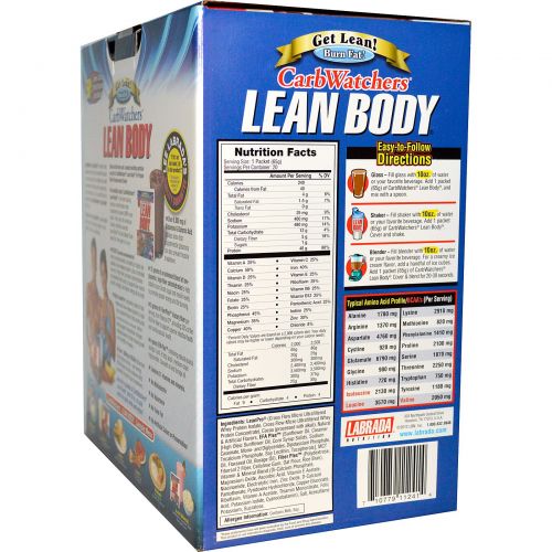 Labrada Nutrition, Средство для стройного тела CarbWatchers, вкус шоколадного мороженого, 20 пакетов, по 2,29 унции (65 г) каждый