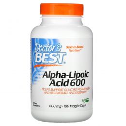 Doctor's Best, Альфа-липоевая кислота (Best Alpha-Lipoic Acid), 600 мг, 180 растительных капсул