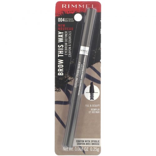 Rimmel London, Карандаш для бровей Brow This Way, оттенок 004 мягкий черный, 0,25 г