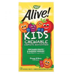 Nature's Way, Alive! Детские жевательные мультивитамины со вкусом апельсина и ягод, 120 жевательных таблеток
