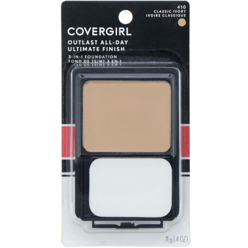 Covergirl, Outlast All-Day Ultimate Finish, тональная основа 3 в 1, оттенок 410 «Классическая слоновая кость», 11 г (0,4 унции)