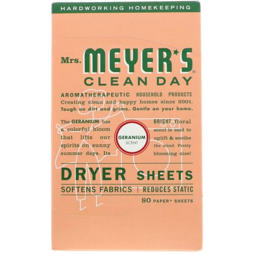 Mrs. Meyers Clean Day, Салфетки для сушильной машины, запах герани 80 щт