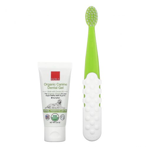 RADIUS, Organic Dental Solutions, Firm Bristles, Adult Dog, 1.5-8 Years , 1 Toothbrush + .8 oz Tooth Gel