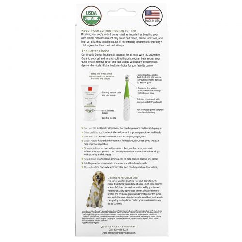 RADIUS, Organic Dental Solutions, Firm Bristles, Adult Dog, 1.5-8 Years , 1 Toothbrush + .8 oz Tooth Gel