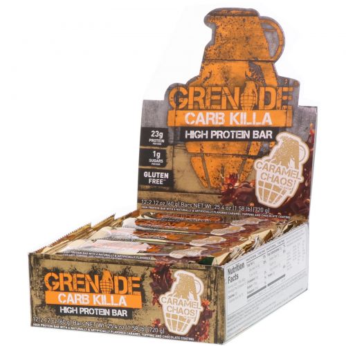 Grenade, Carb Killa Bar, Caramel Chaos, 12-2.12 oz bars , Net Wt 25.44 oz