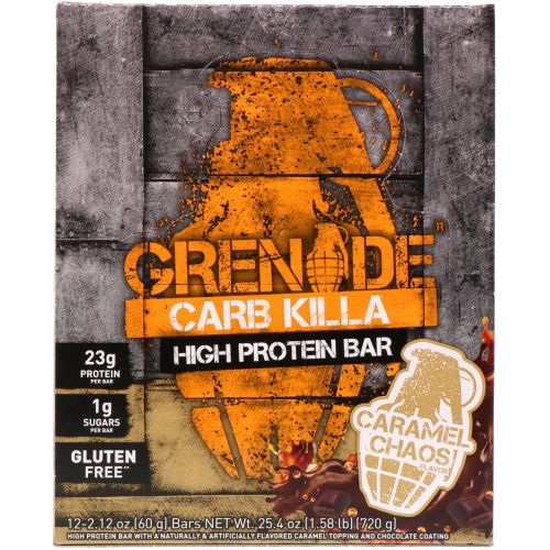 Grenade, Carb Killa Bar, Caramel Chaos, 12-2.12 oz bars , Net Wt 25.44 oz