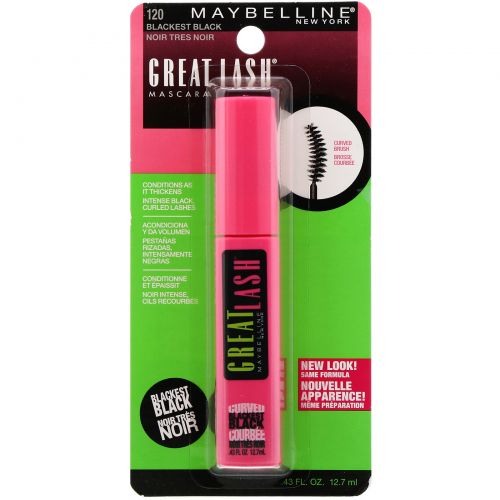 Maybelline, Тушь для ресниц с изогнутой щеточкой Great Lash, оттенок 120 угольно-черный, 12,7 мл