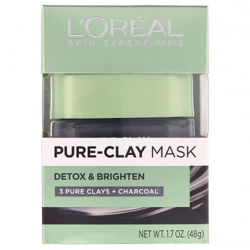 L'Oreal, Маска Pure-Clay, детоксикация и улучшение цвета лица, 3 натуральные глины + древесный уголь, 48 г