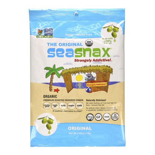 SeaSnax, "Classic" Olive, Roasted Seaweed Snack, 5 sheets - .54 oz (15 g)