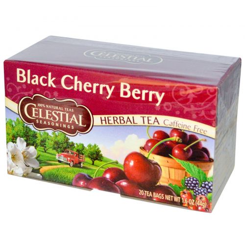 Celestial Seasonings, Травяной чай, Черная вишня, без кофеина 20 чайных пакетиков, 1.6 унции (44 г)