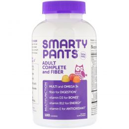 SmartyPants, Комплекс мультивитаминов для взрослых + Клетчатка + Омега 3 + Витамин D, 180 Вкусных Жевательных Мармеладок