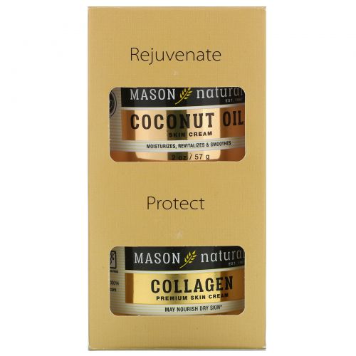 Mason Naturals, Coconut Oil Beauty Cream + Collagen Beauty Cream, 2 Jars, 2 oz (57 g) Each