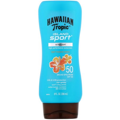 Hawaiian Tropic, Island Sport, солнцезащитное средство с широким спектром защиты, SPF 50, легкий тропический аромат, 236 мл