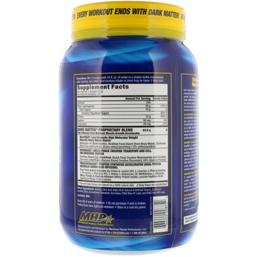 Maximum Human Performance, LLC, Dark Matter, Post-Workout Muscle Growth Accelerator, Blue Raspberry, 3.44 lbs (1560 g)