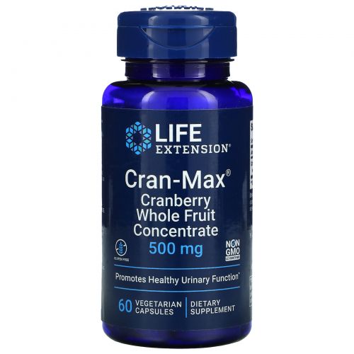 Life Extension, Cran-Max, клюквенный цельнофруктовый концентрат, 500 мг, 60 растительных капсул