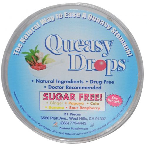 Three Lollies, Леденцы Queasy Drops, без сахара, 21 шт