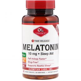 Olympian Labs Inc., Мелатонин, с отсроченным высвобождением, 10 мг, 60 вегетарианских таблеток