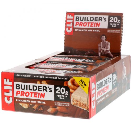 Clif Bar, Builder's Protein Bar, Cinnamon Nut Swirl, 12 Bars, 2.40 oz (68 g) Each