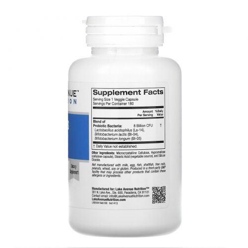 Lake Avenue Nutrition, Acidophilus & Bifidus, 8 Billion CFU, 180 Veggie Capsules