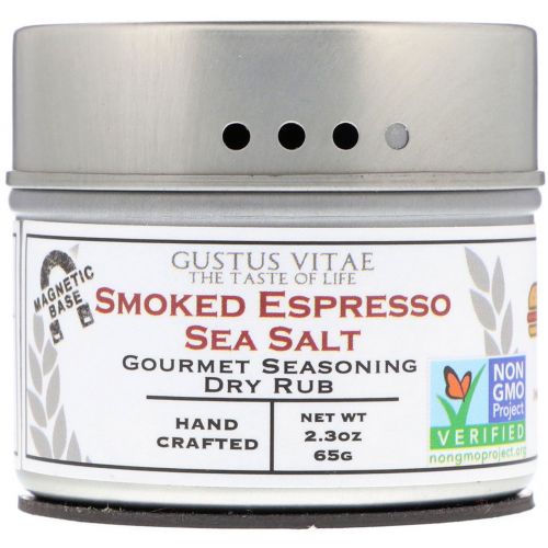 Gustus Vitae, Gourmet Seasoning Dry Rub, Smoked Espresso Sea Salt, 2 oz (56 g)