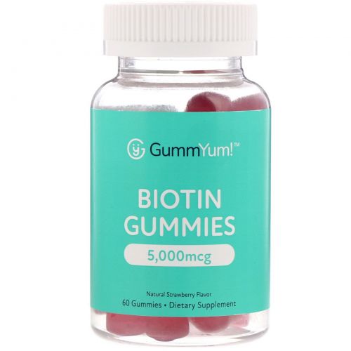 GummYum!, Жевательные таблетки с биотином, натуральный клубничный ароматизатор, 2500 мкг, 60 шт.