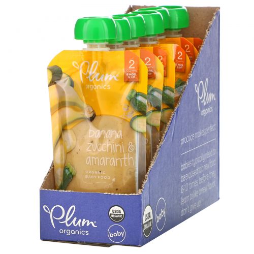 Plum Organics, Organic Baby Food, Stage 2, Banana, Zucchini & Amaranth, 6 Poches, 3.5 oz (99 g) Each