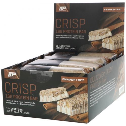 MusclePharm, Combat Series, Crisp Protein Bars, Cinnamon Twist, 12 Bars, 1.59 oz (45 g) Each