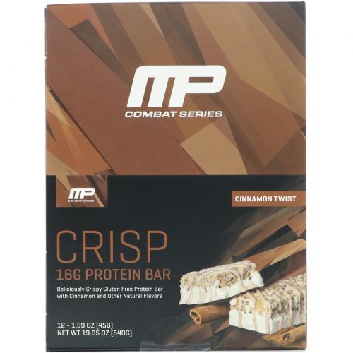 MusclePharm, Combat Series, Crisp Protein Bars, Cinnamon Twist, 12 Bars, 1.59 oz (45 g) Each