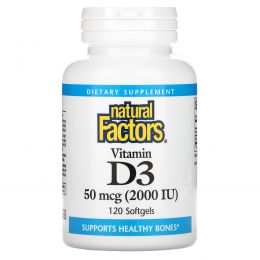 Natural Factors, Витамин D3, 2,000 МЕ, 120 гелевых капсул